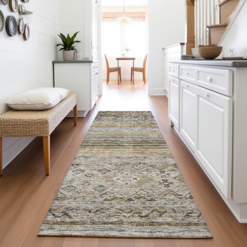 Premium Machine Washable Mayfield AMF1219 Brown 2'3" x 7'6" Runner Rug. Picture 5