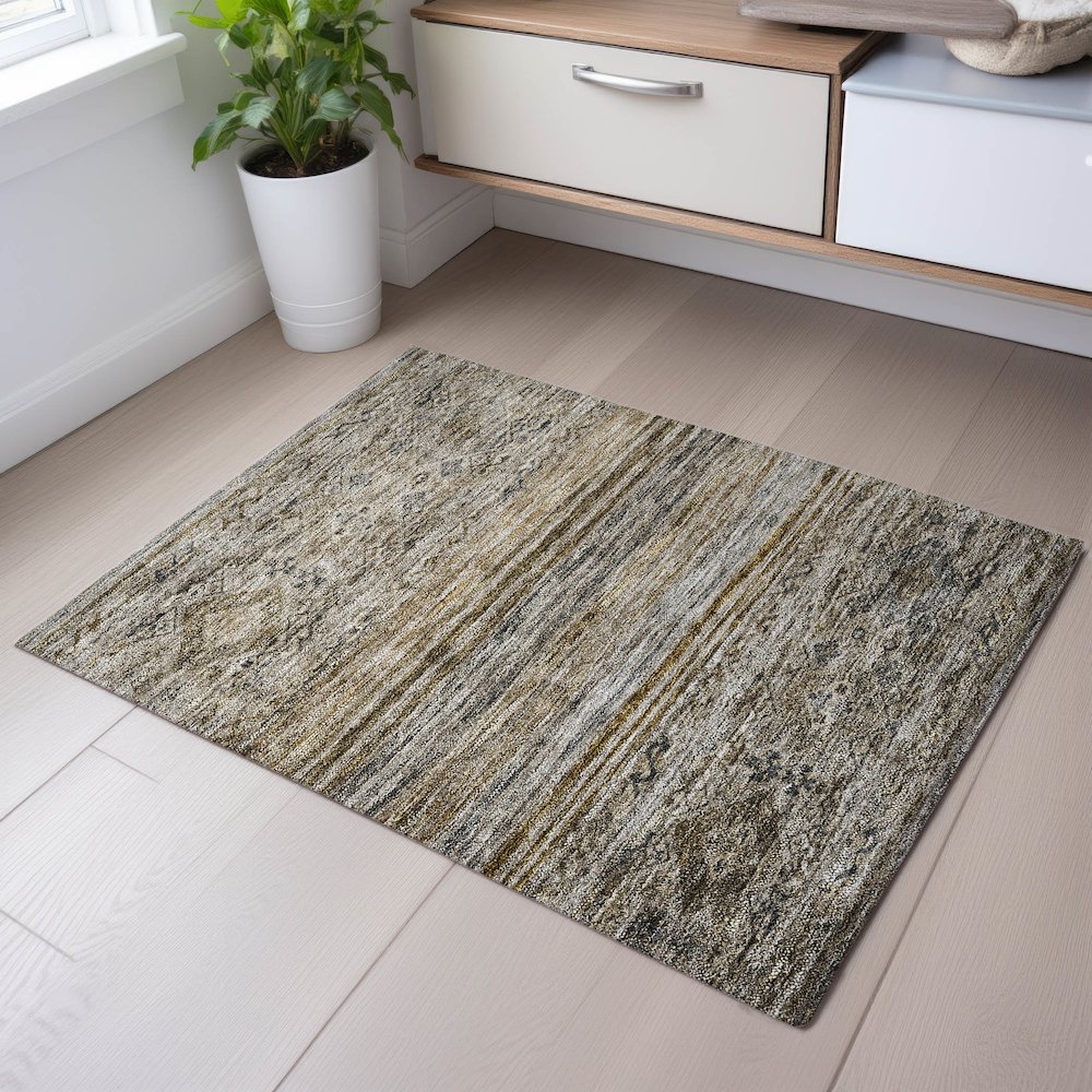Premium Machine Washable Mayfield AMF1219 Brown 1'8" x 2'6" Rug. Picture 5
