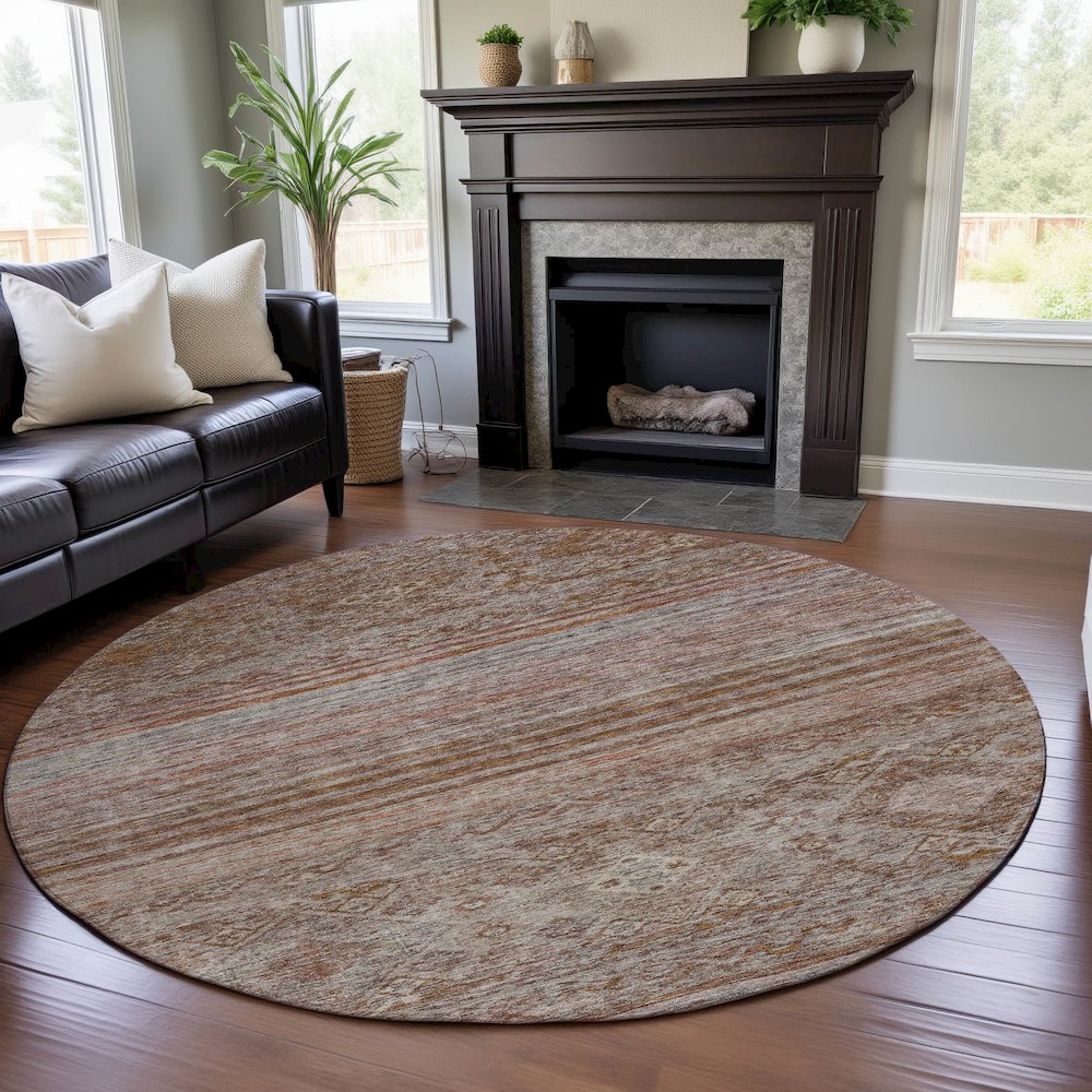 Premium Machine Washable Mayfield AMF1219 Copper 8' x 8' Round Rug. Picture 5