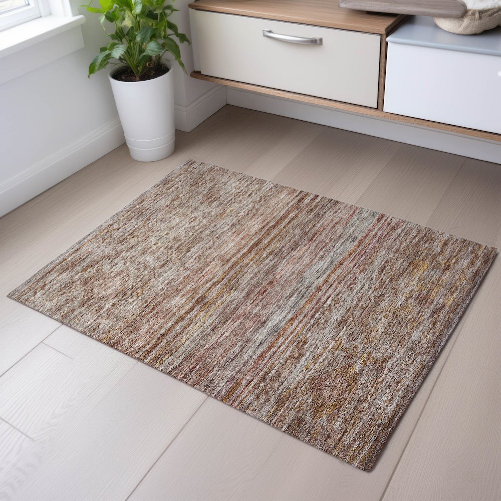 Premium Machine Washable Mayfield AMF1219 Copper 1'8" x 2'6" Rug. Picture 5