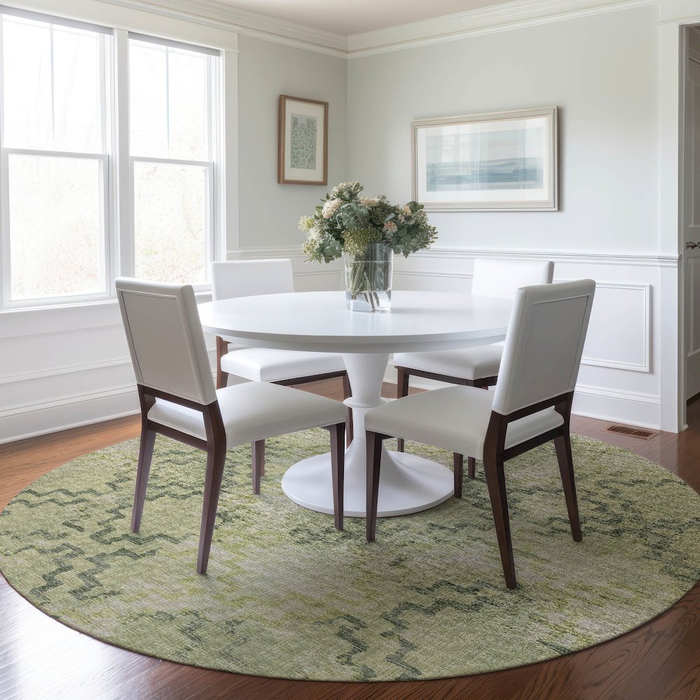Premium Machine Washable Mayfield  Green 8' x 8' Round Rug. Picture 5