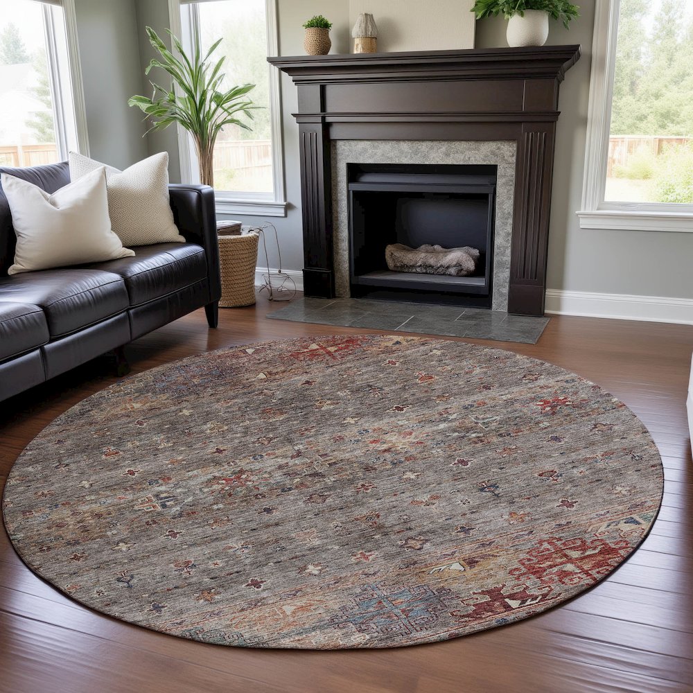 Premium Machine Washable Mayfield AMF1220 Gray 8' x 8' Round Rug. Picture 5