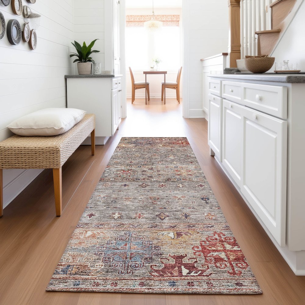 Premium Machine Washable Mayfield AMF1220 Gray 2'3" x 7'6" Runner Rug. Picture 5