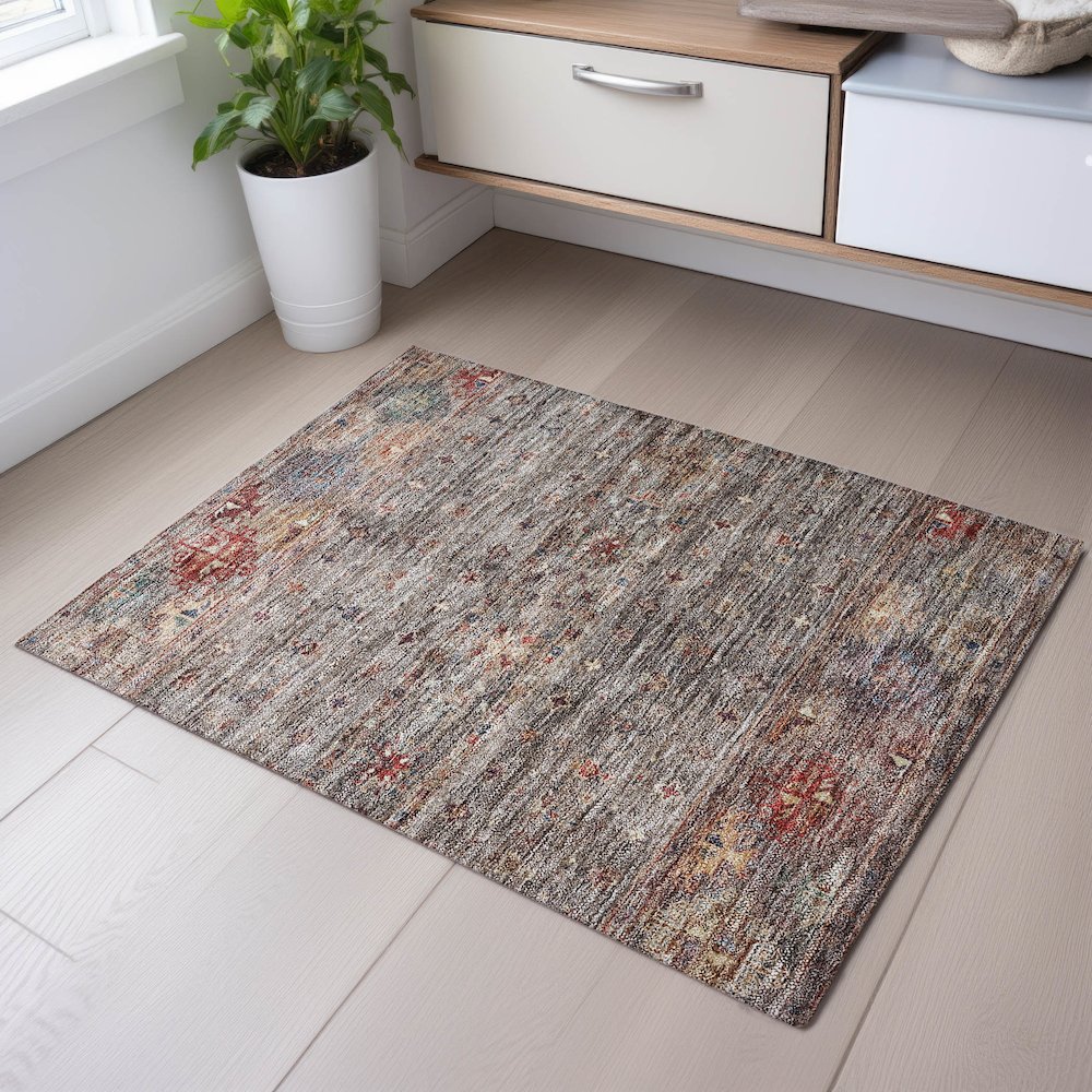 Premium Machine Washable Mayfield AMF1220 Gray 1'8" x 2'6" Rug. Picture 5