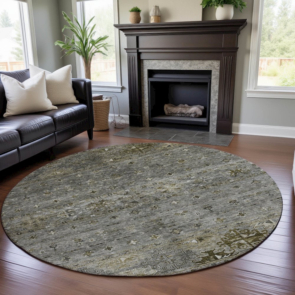 Premium Machine Washable Mayfield AMF1220 Pewter 8' x 8' Round Rug. Picture 5