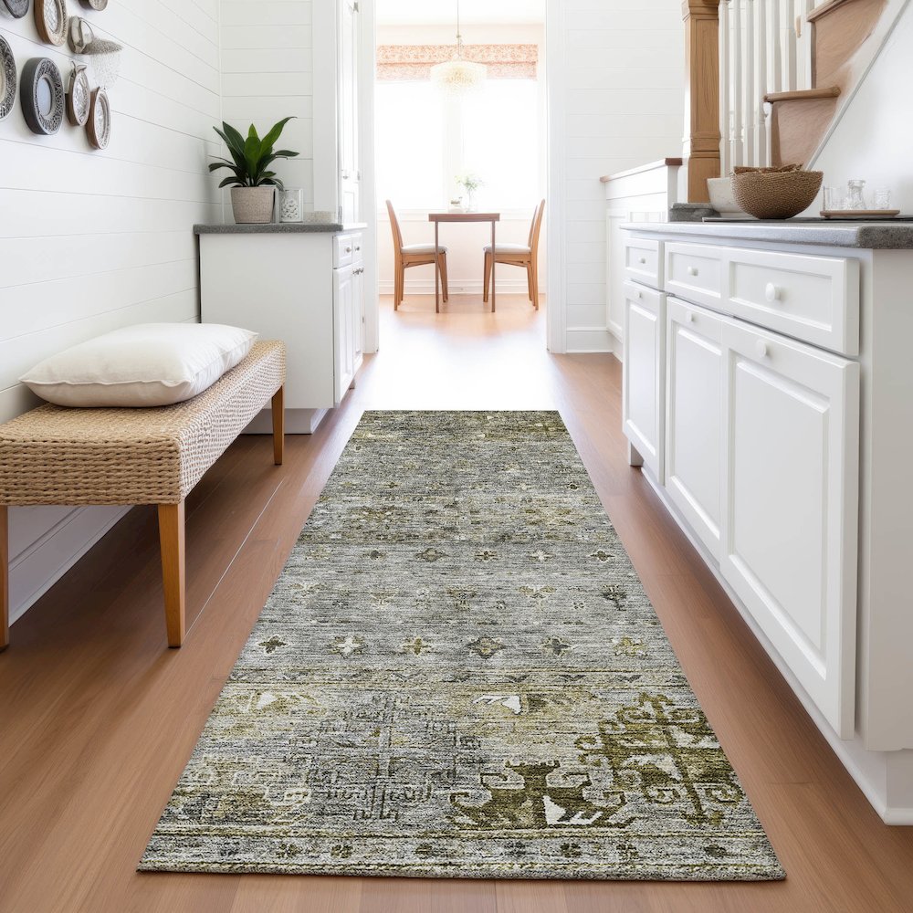 Premium Machine Washable Mayfield AMF1220 Pewter 2'3" x 7'6" Runner Rug. Picture 5