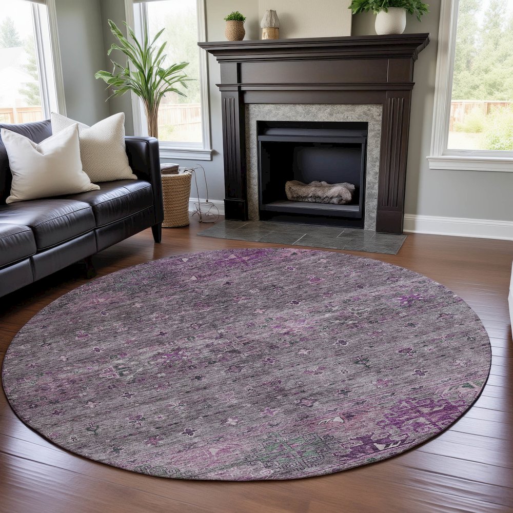 Premium Machine Washable Mayfield AMF1220 Purple 8' x 8' Round Rug. Picture 5