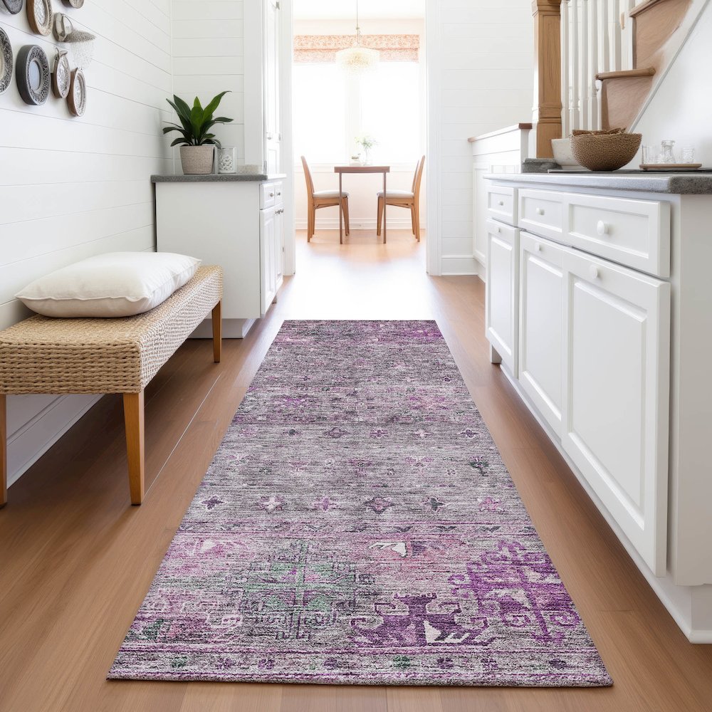 Premium Machine Washable Mayfield AMF1220 Purple 2'3" x 7'6" Runner Rug. Picture 5
