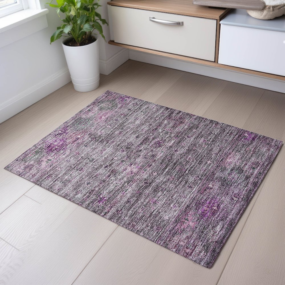 Premium Machine Washable Mayfield AMF1220 Purple 1'8" x 2'6" Rug. Picture 5