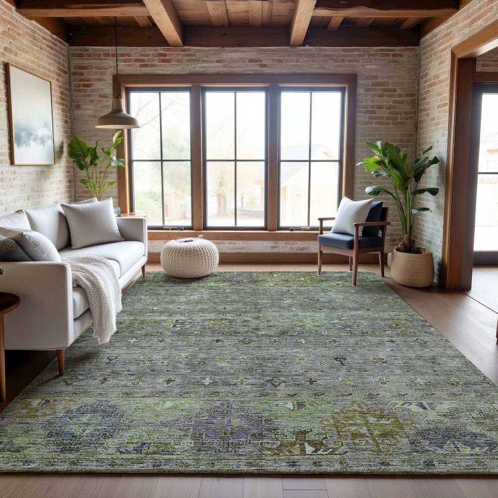 Premium Machine Washable Mayfield AMF1220 Sage 2'6" x 3'10" Rug. Picture 5