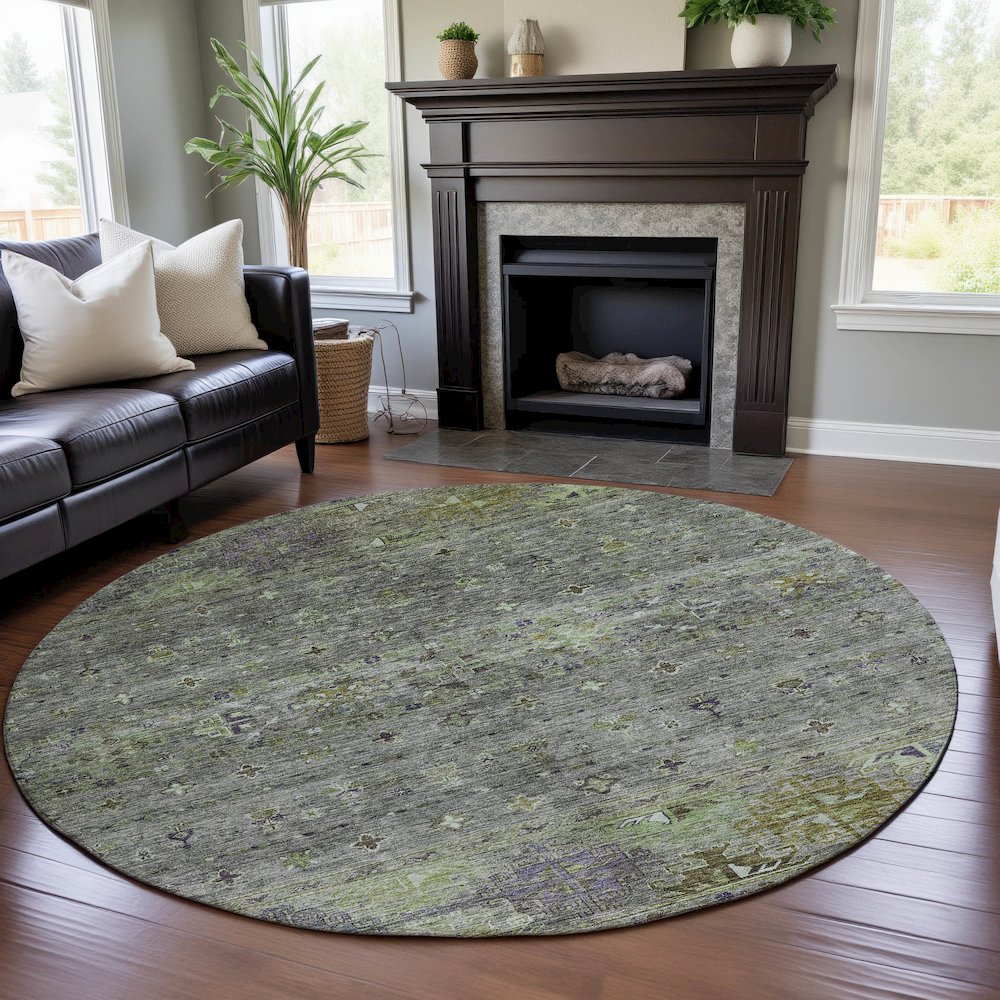 Premium Machine Washable Mayfield AMF1220 Sage 8' x 8' Round Rug. Picture 5