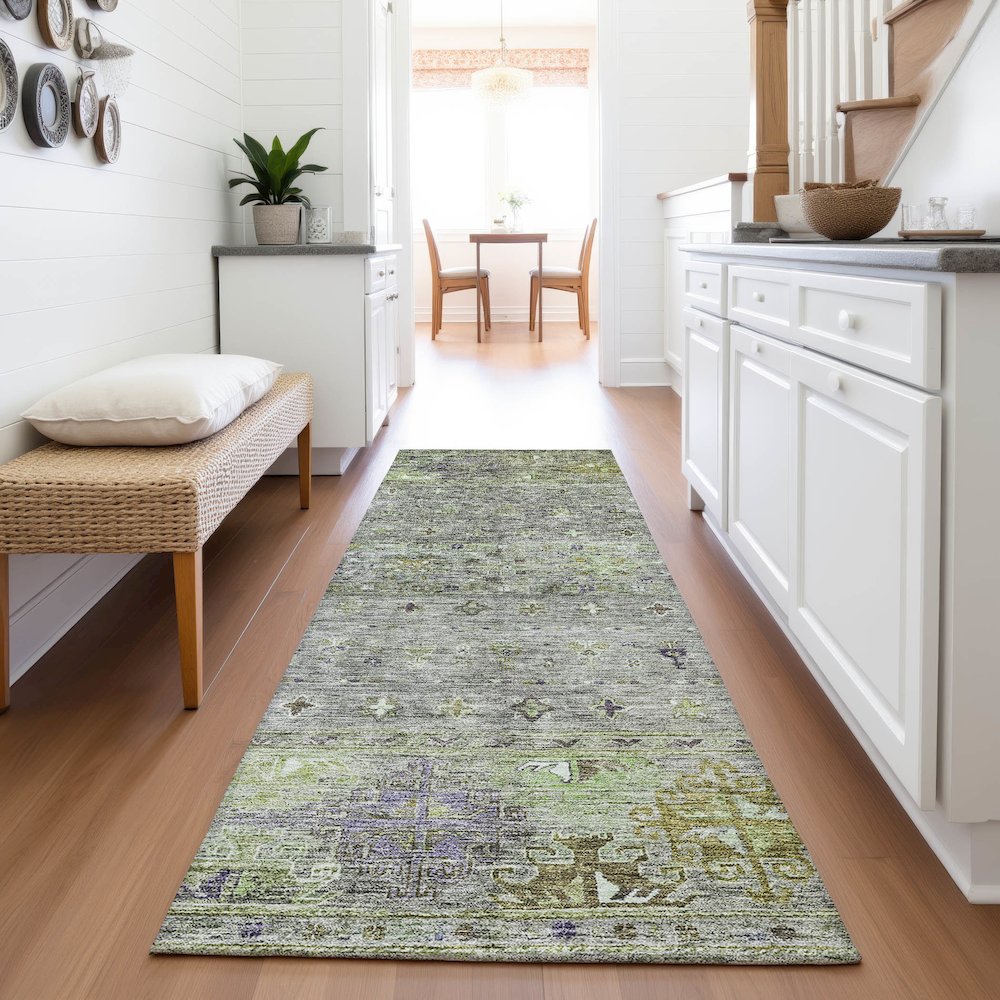 Premium Machine Washable Mayfield AMF1220 Sage 2'3" x 7'6" Runner Rug. Picture 5