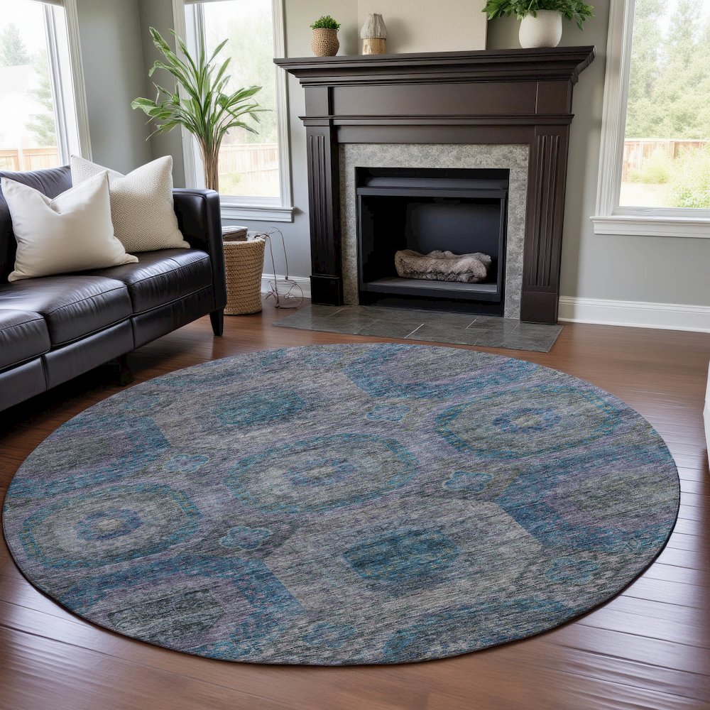 Premium Machine Washable Mayfield AMF1221 Blue 8' x 8' Round Rug. Picture 5