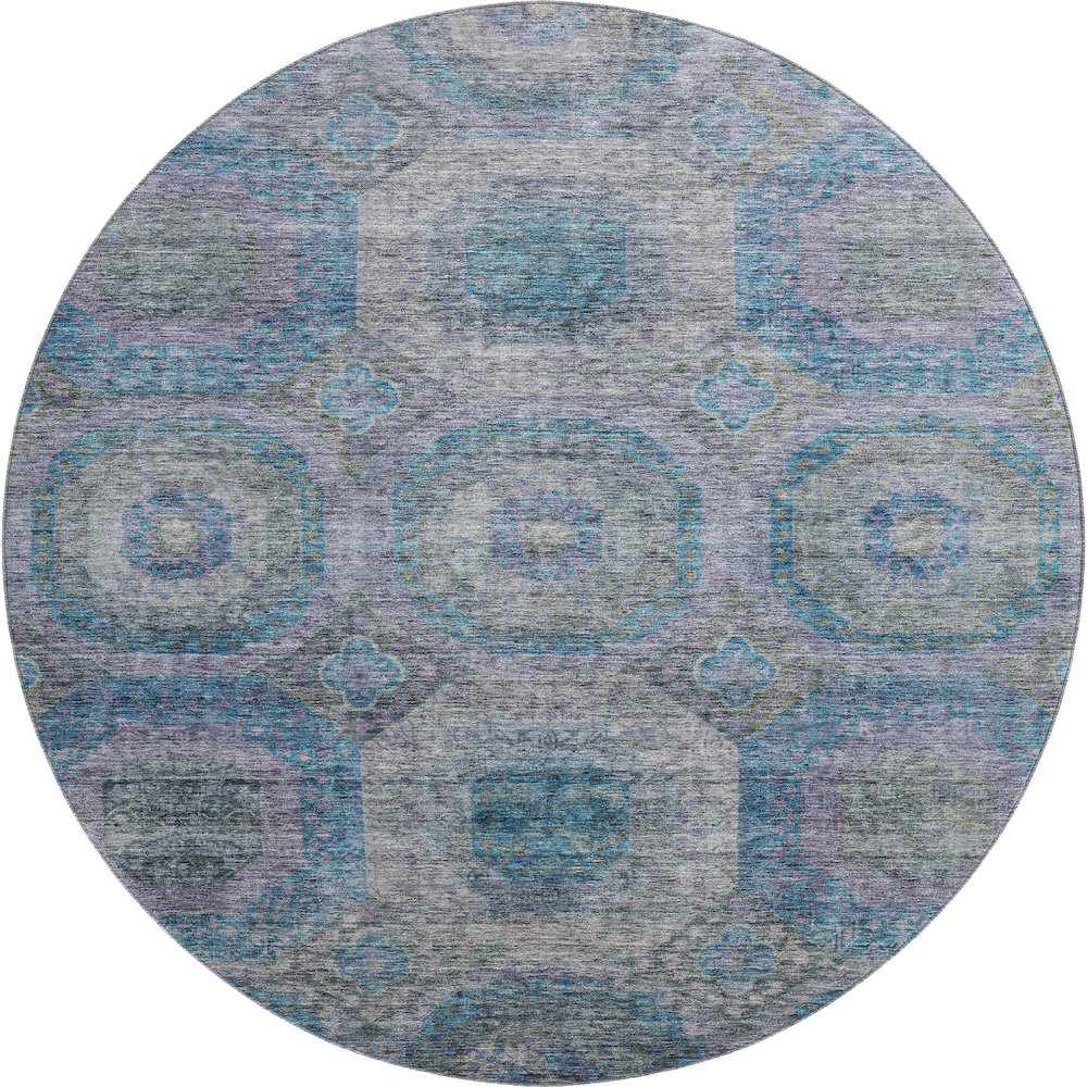 Premium Machine Washable Mayfield AMF1221 Blue 8' x 8' Round Rug. Picture 1