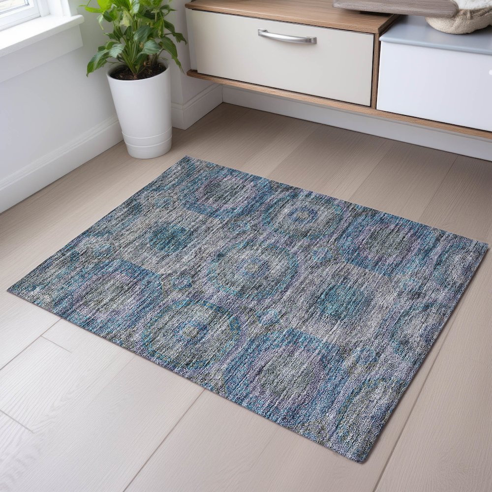 Premium Machine Washable Mayfield AMF1221 Blue 1'8" x 2'6" Rug. Picture 5