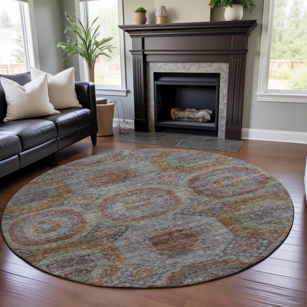 Premium Machine Washable Mayfield AMF1221 Paprika 8' x 8' Round Rug. Picture 5
