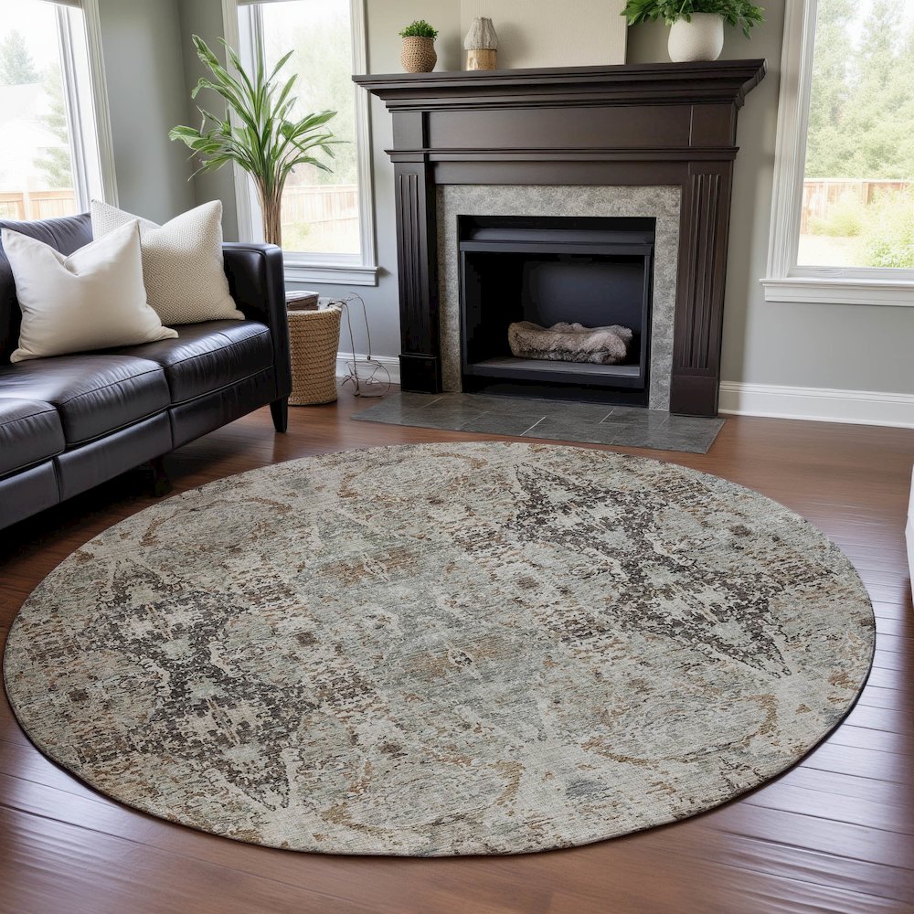 Premium Machine Washable Mayfield AMF1222 Linen 8' x 8' Round Rug. Picture 5