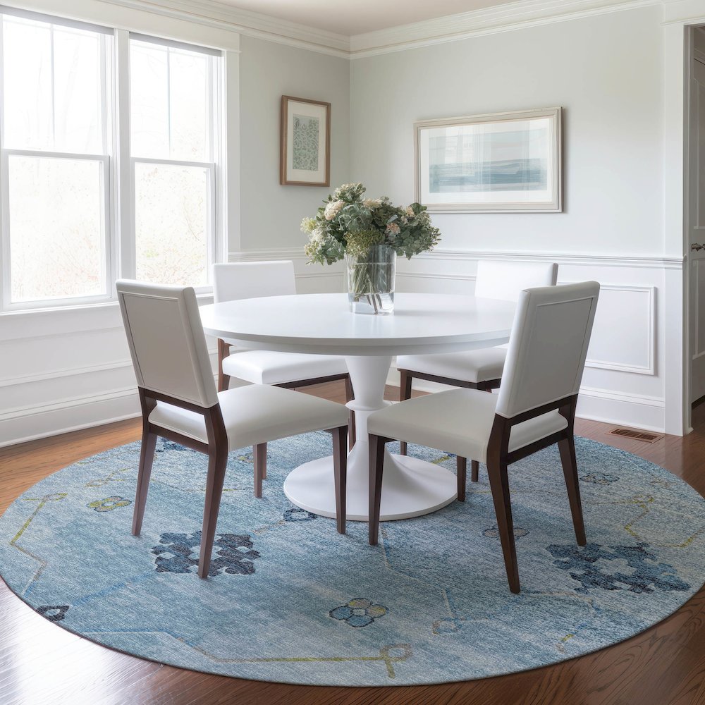 Premium Machine Washable Mayfield  Blue 8' x 8' Round Rug. Picture 5