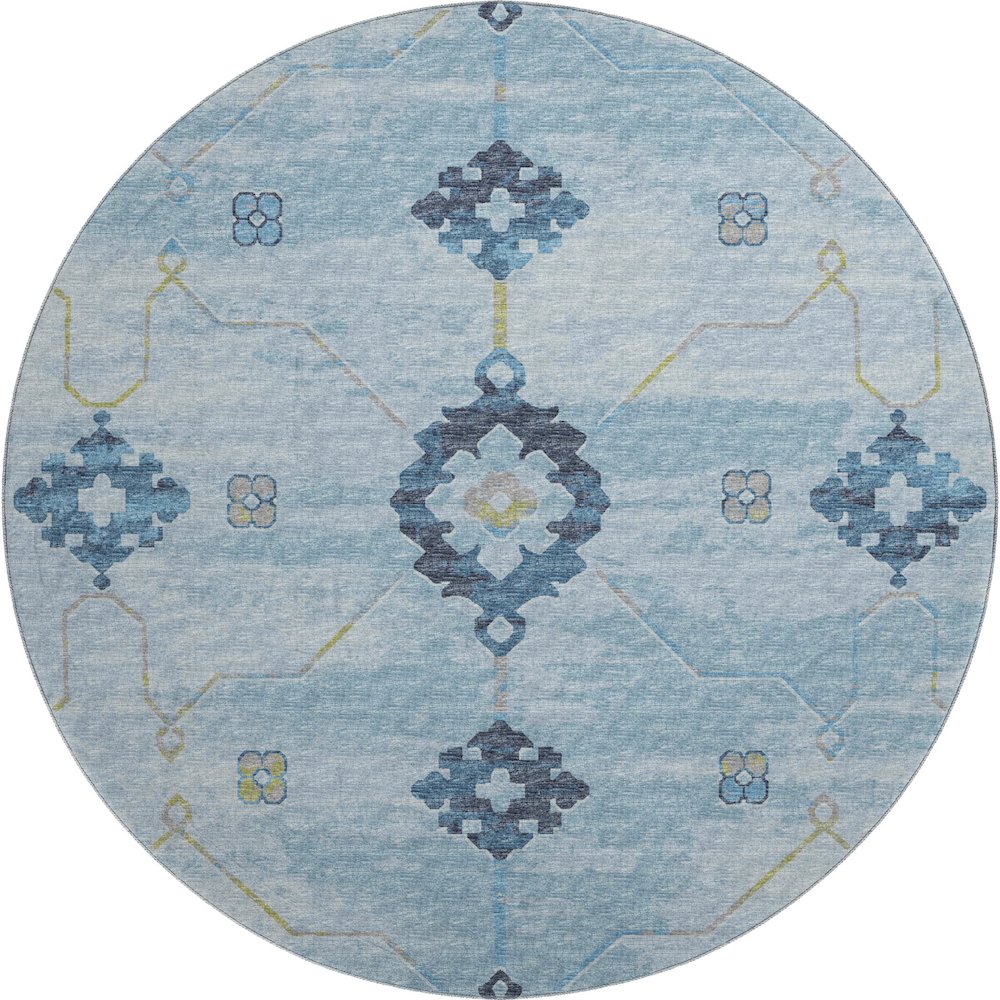 Premium Machine Washable Mayfield  Blue 8' x 8' Round Rug. Picture 1