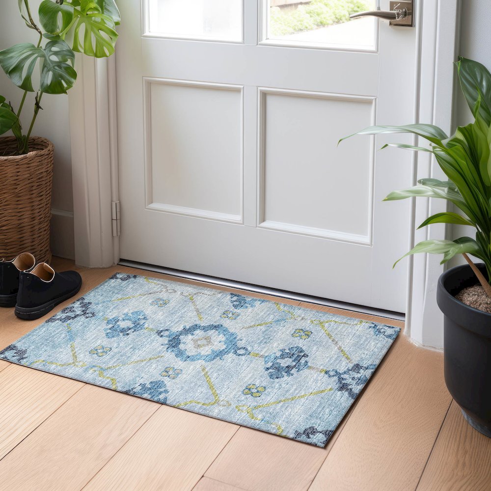 Premium Machine Washable Mayfield  Blue 1'8" x 2'6" Rug. Picture 5