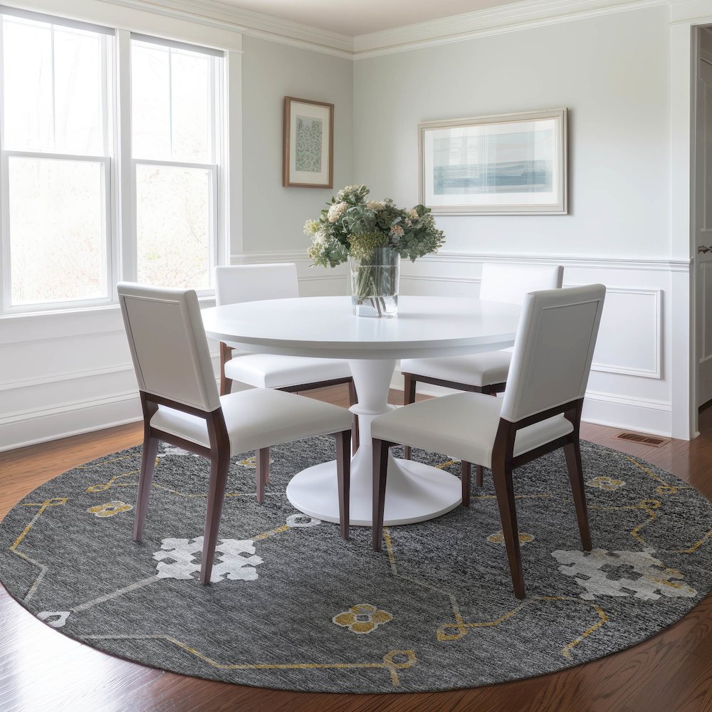 Premium Machine Washable Mayfield  Gray 8' x 8' Round Rug. Picture 5