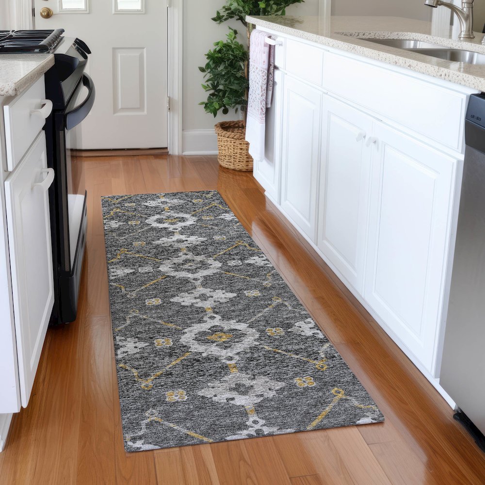 Premium Machine Washable Mayfield  Gray 2'3" x 7'6" Runner Rug. Picture 5
