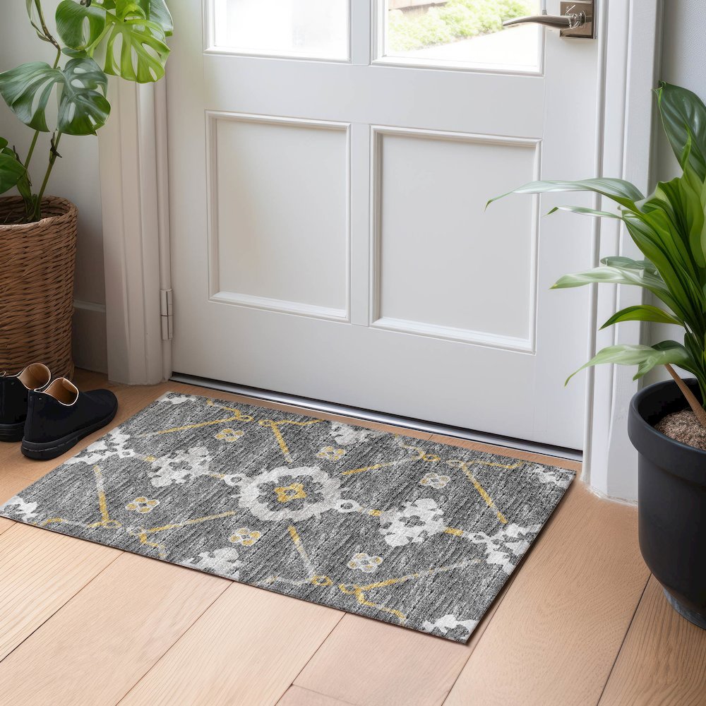 Premium Machine Washable Mayfield  Gray 1'8" x 2'6" Rug. Picture 5