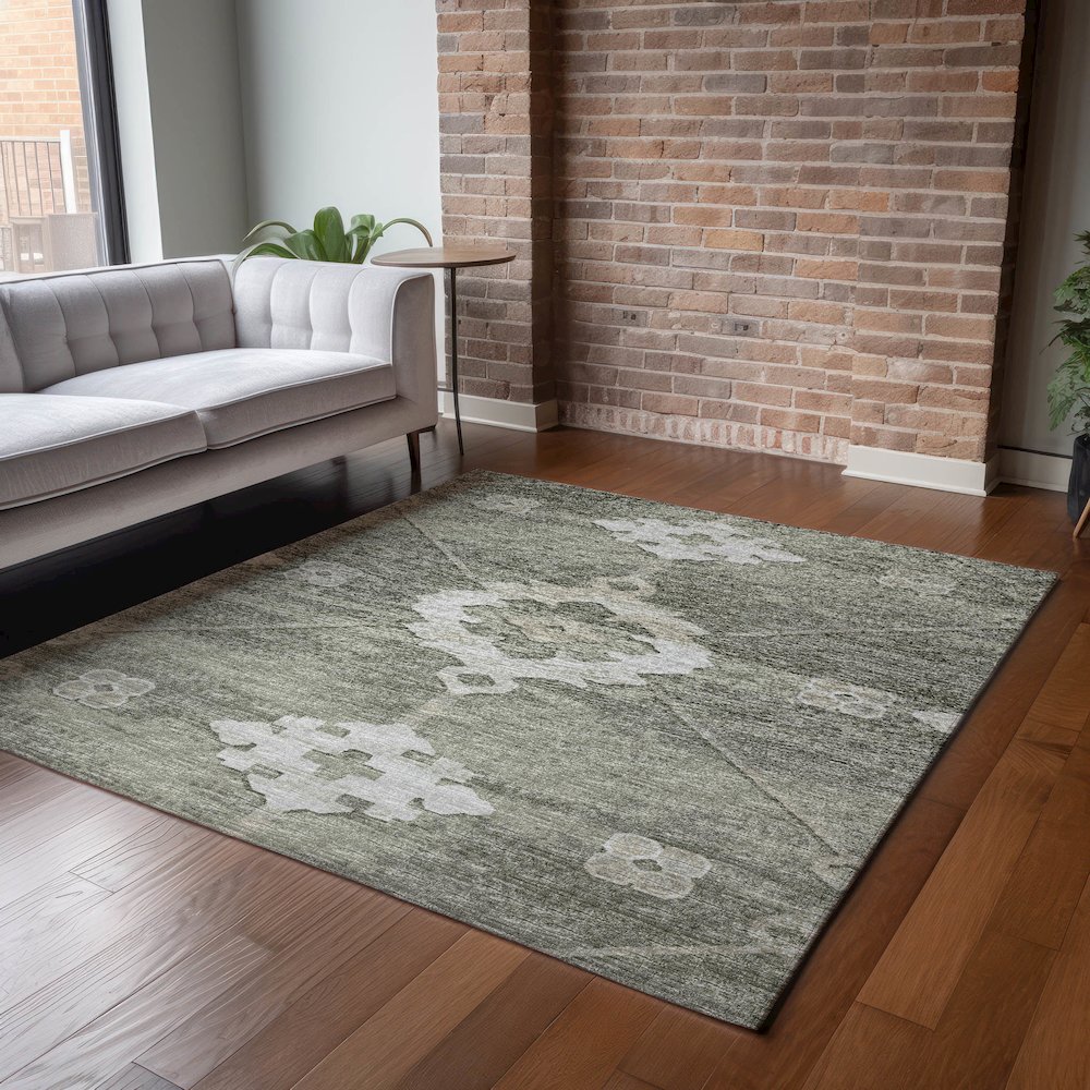 Premium Machine Washable Mayfield  Olive 2'6" x 3'10" Rug. Picture 6