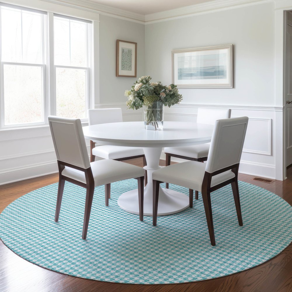 Premium Machine Washable Mayfield  Aqua 8' x 8' Round Rug. Picture 5
