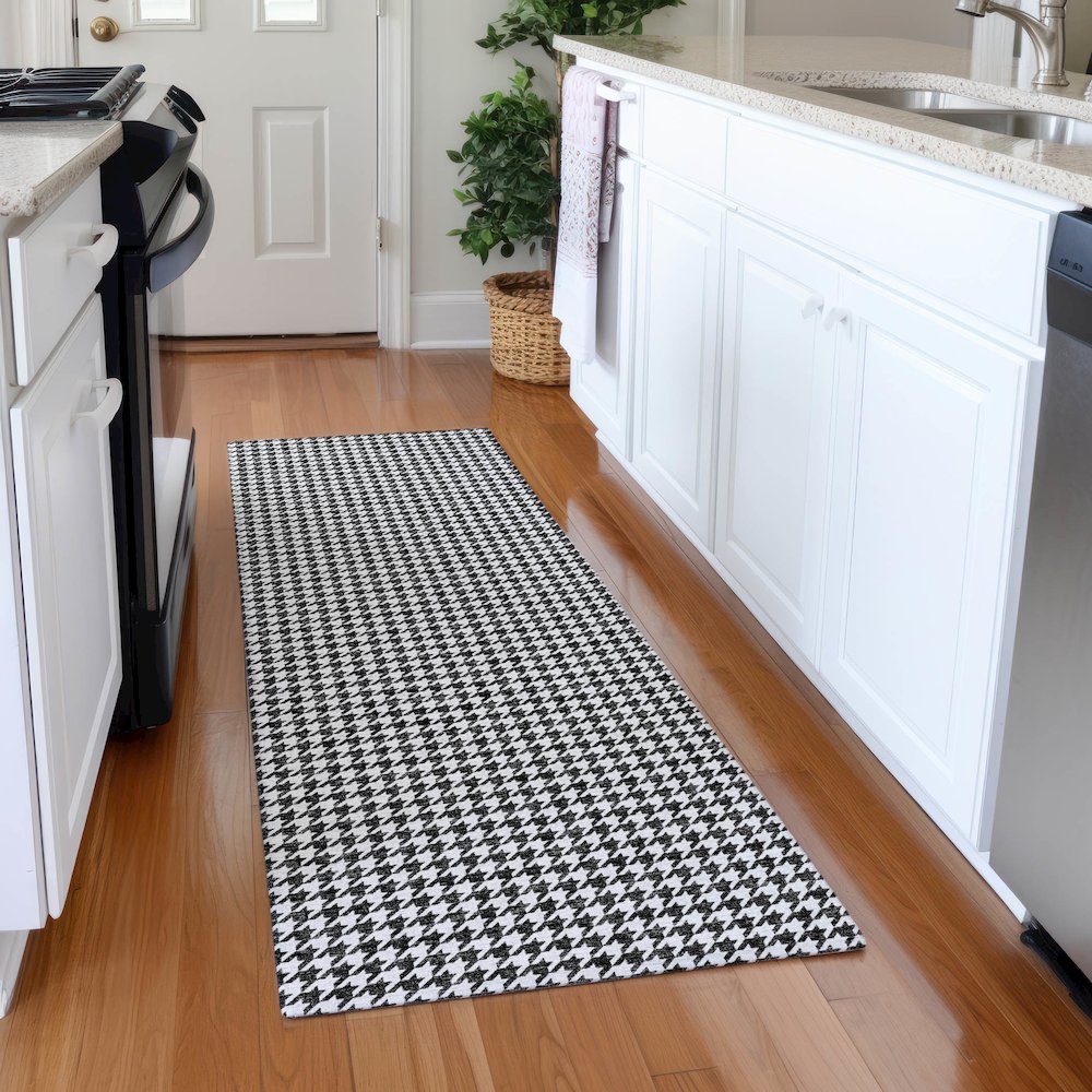 Premium Machine Washable Mayfield  Black 2'3" x 7'6" Runner Rug. Picture 5