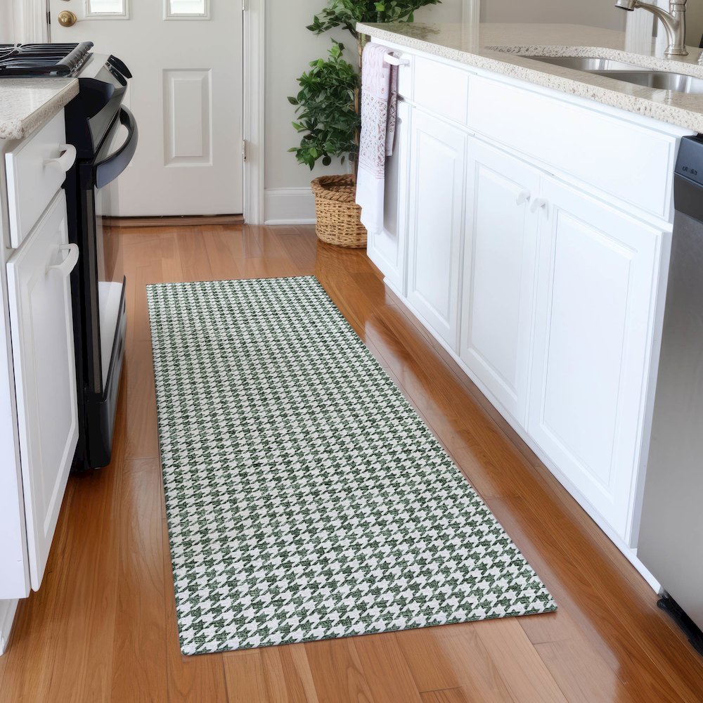 Premium Machine Washable Mayfield  Green 2'3" x 7'6" Runner Rug. Picture 5