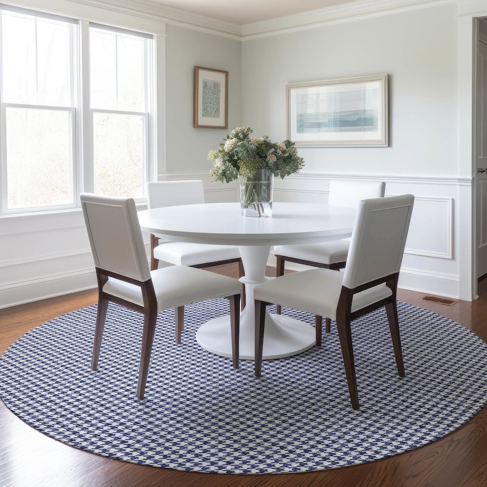 Premium Machine Washable Mayfield  Navy 8' x 8' Round Rug. Picture 5