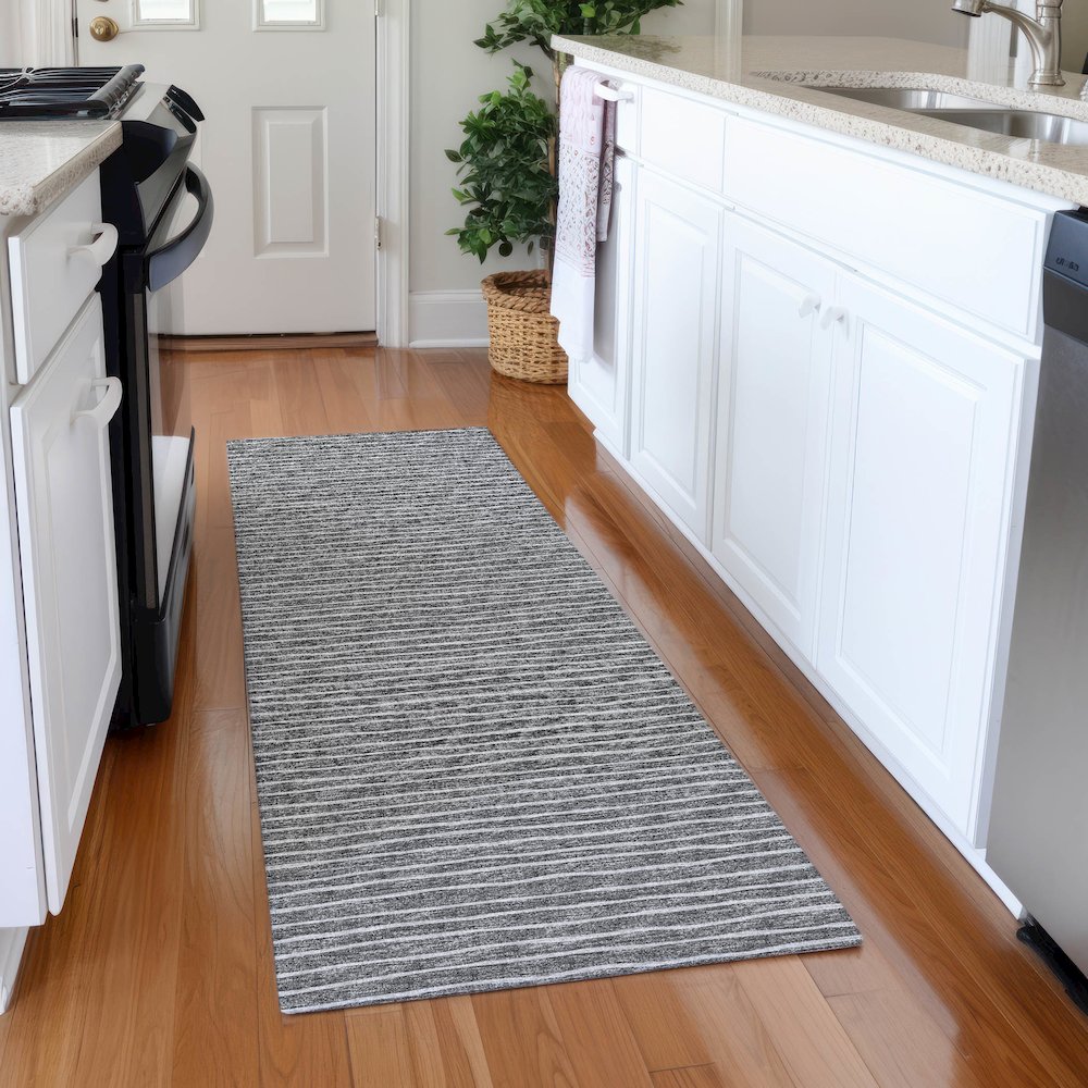 Premium Machine Washable Mayfield  Gray 2'3" x 7'6" Runner Rug. Picture 5