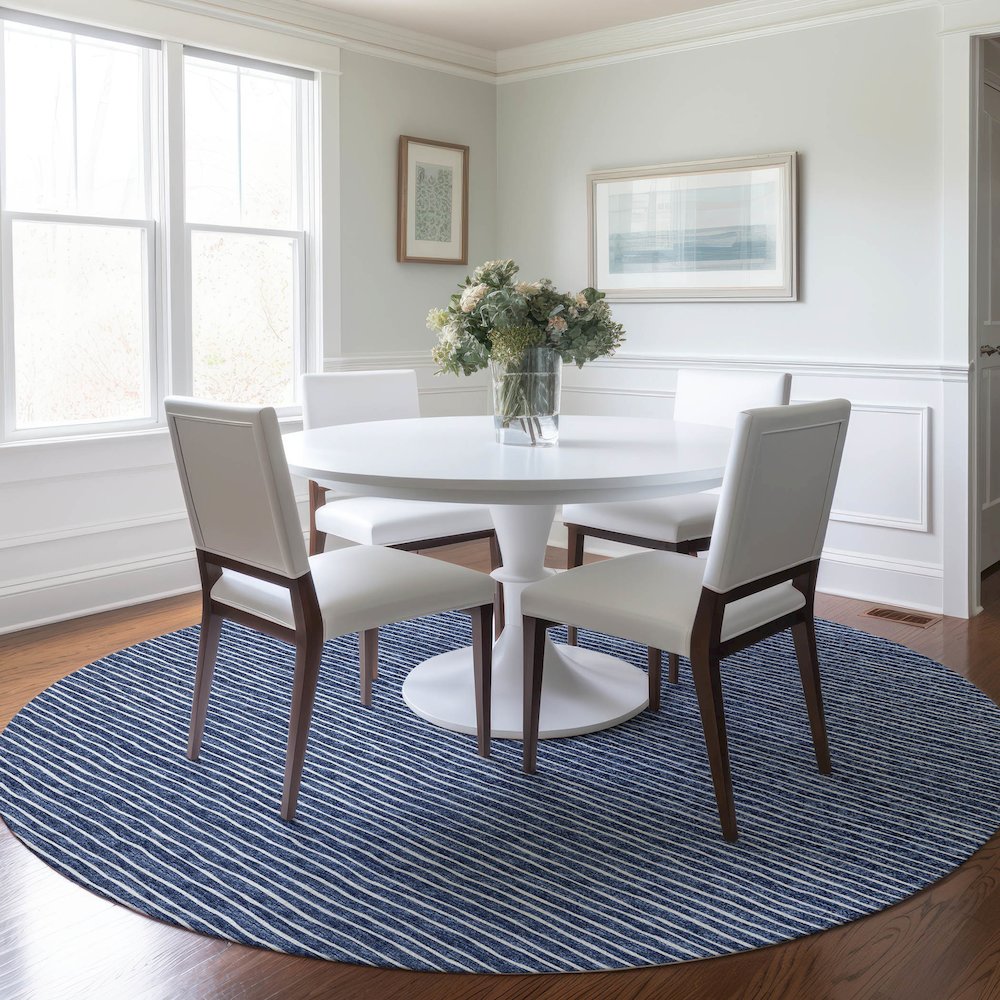 Premium Machine Washable Mayfield  Navy 8' x 8' Round Rug. Picture 5