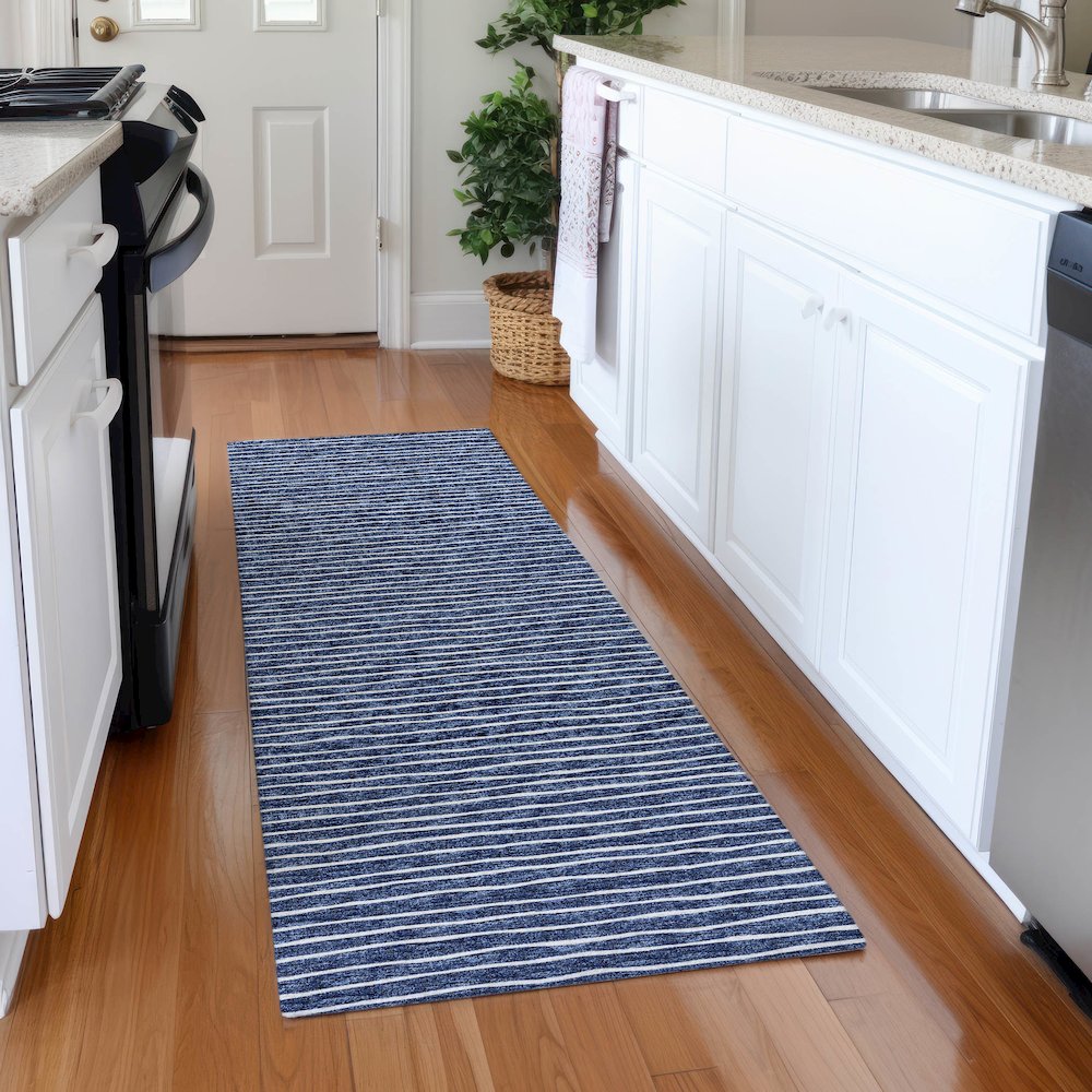 Premium Machine Washable Mayfield  Navy 2'3" x 7'6" Runner Rug. Picture 5