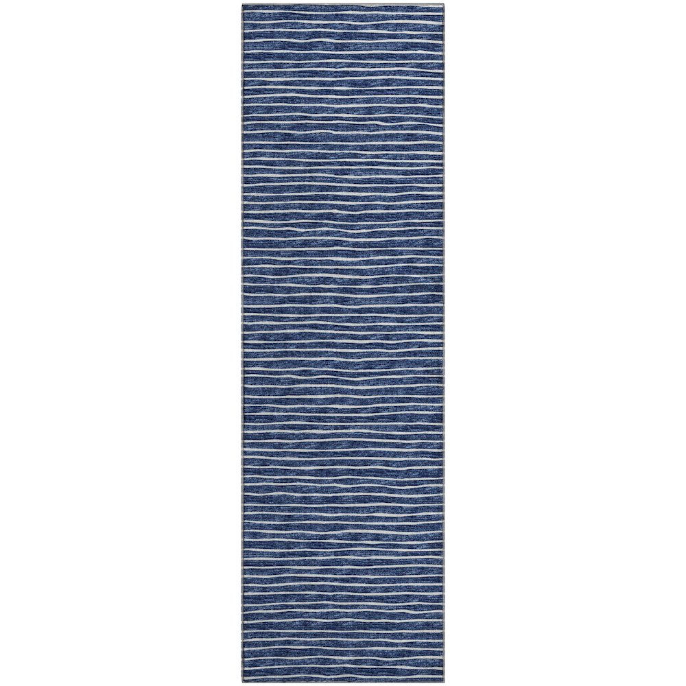 Premium Machine Washable Mayfield  Navy 2'3" x 7'6" Runner Rug. Picture 1