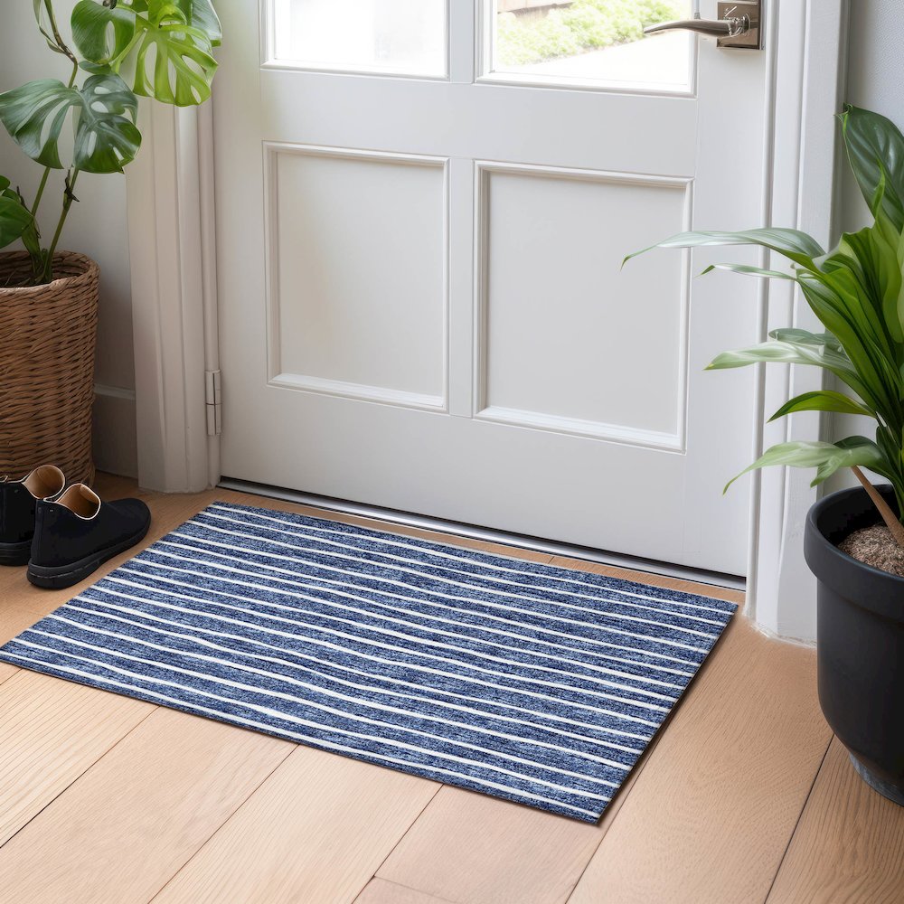 Premium Machine Washable Mayfield  Navy 1'8" x 2'6" Rug. Picture 5