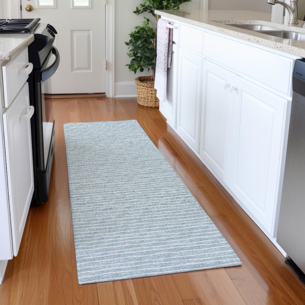 Premium Machine Washable Mayfield  Sky 2'3" x 7'6" Runner Rug. Picture 5