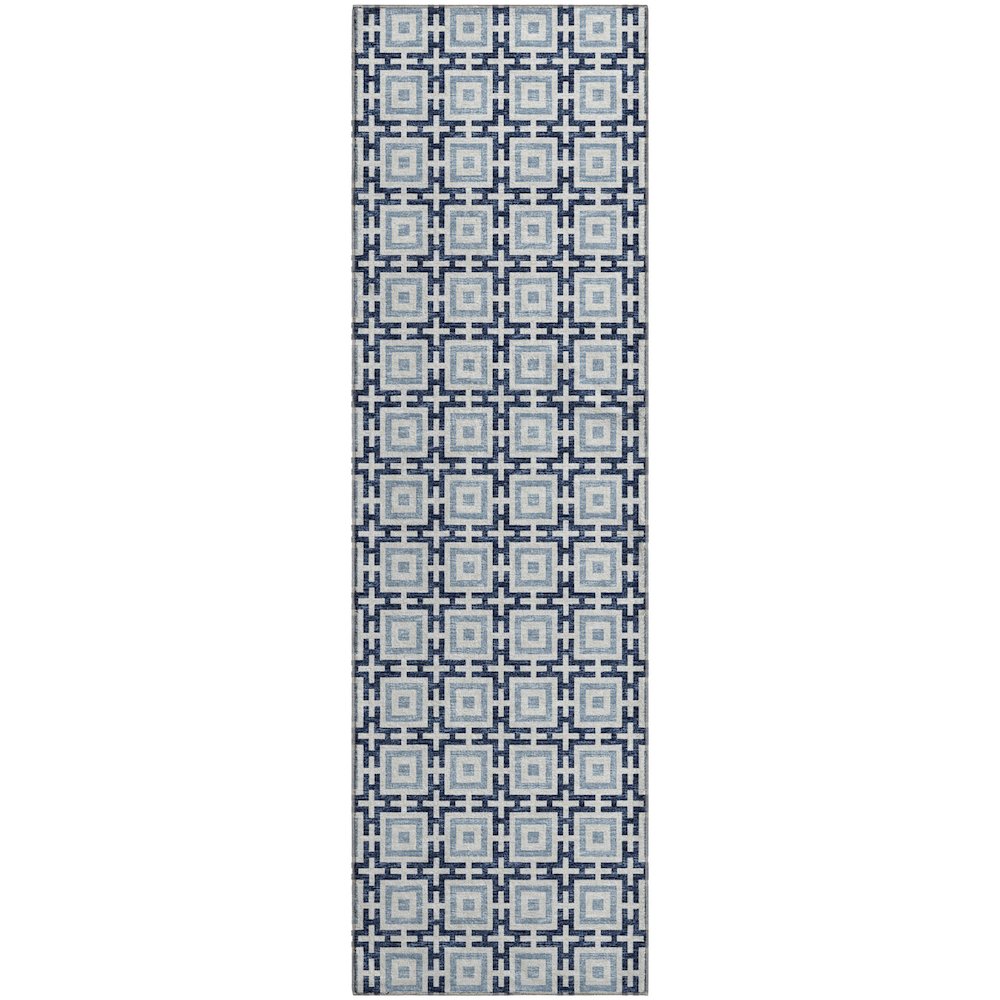 Premium Machine Washable Mayfield  Navy 2'3" x 7'6" Runner Rug. Picture 1