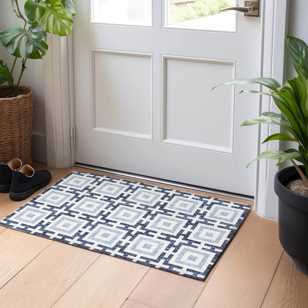 Premium Machine Washable Mayfield  Navy 1'8" x 2'6" Rug. Picture 5