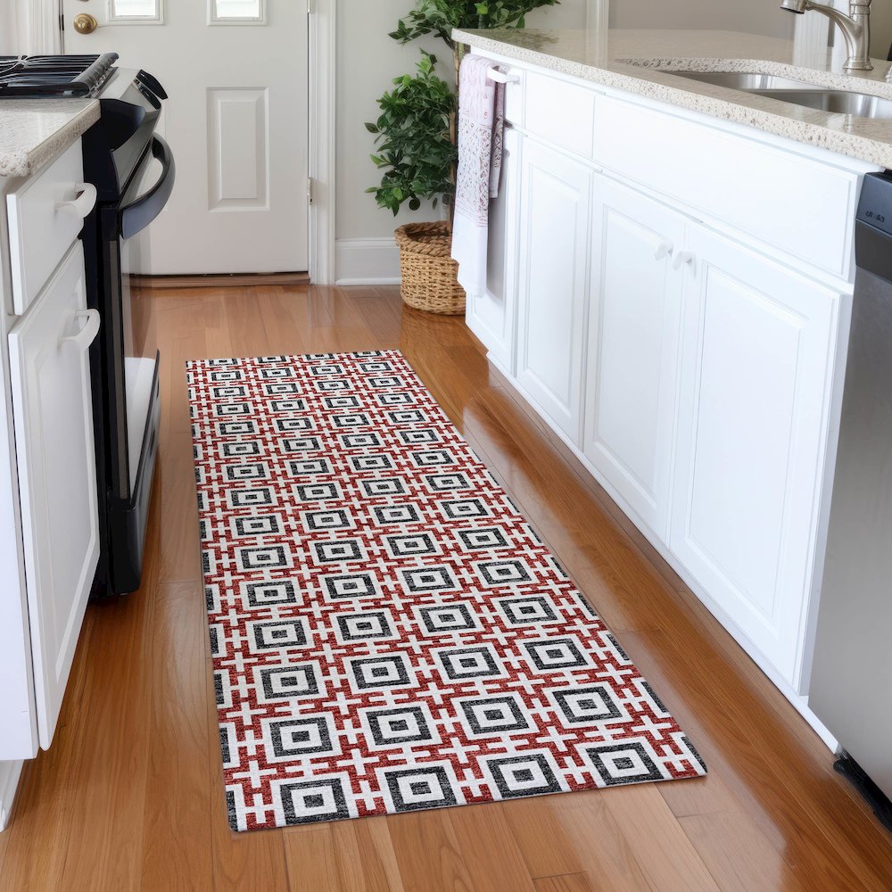 Premium Machine Washable Mayfield  Red 2'3" x 7'6" Runner Rug. Picture 5