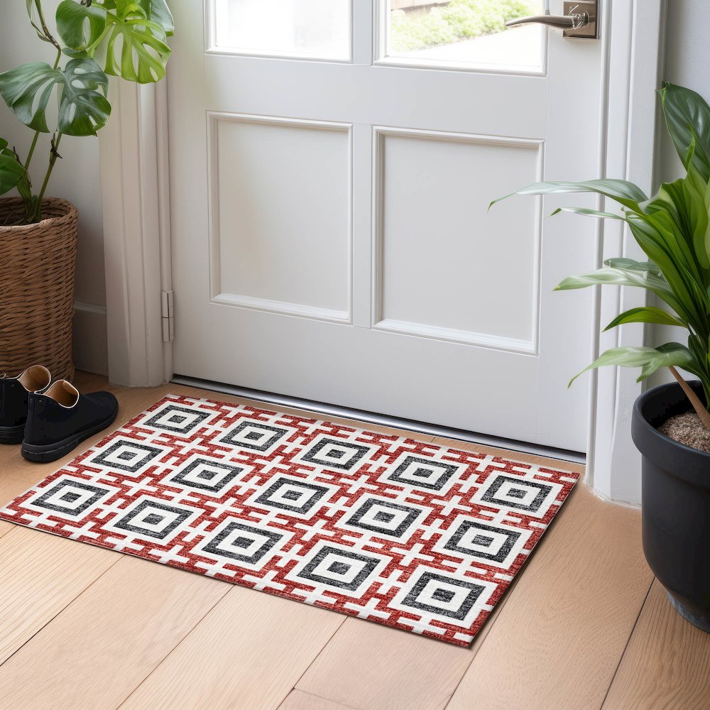 Premium Machine Washable Mayfield  Red 1'8" x 2'6" Rug. Picture 5