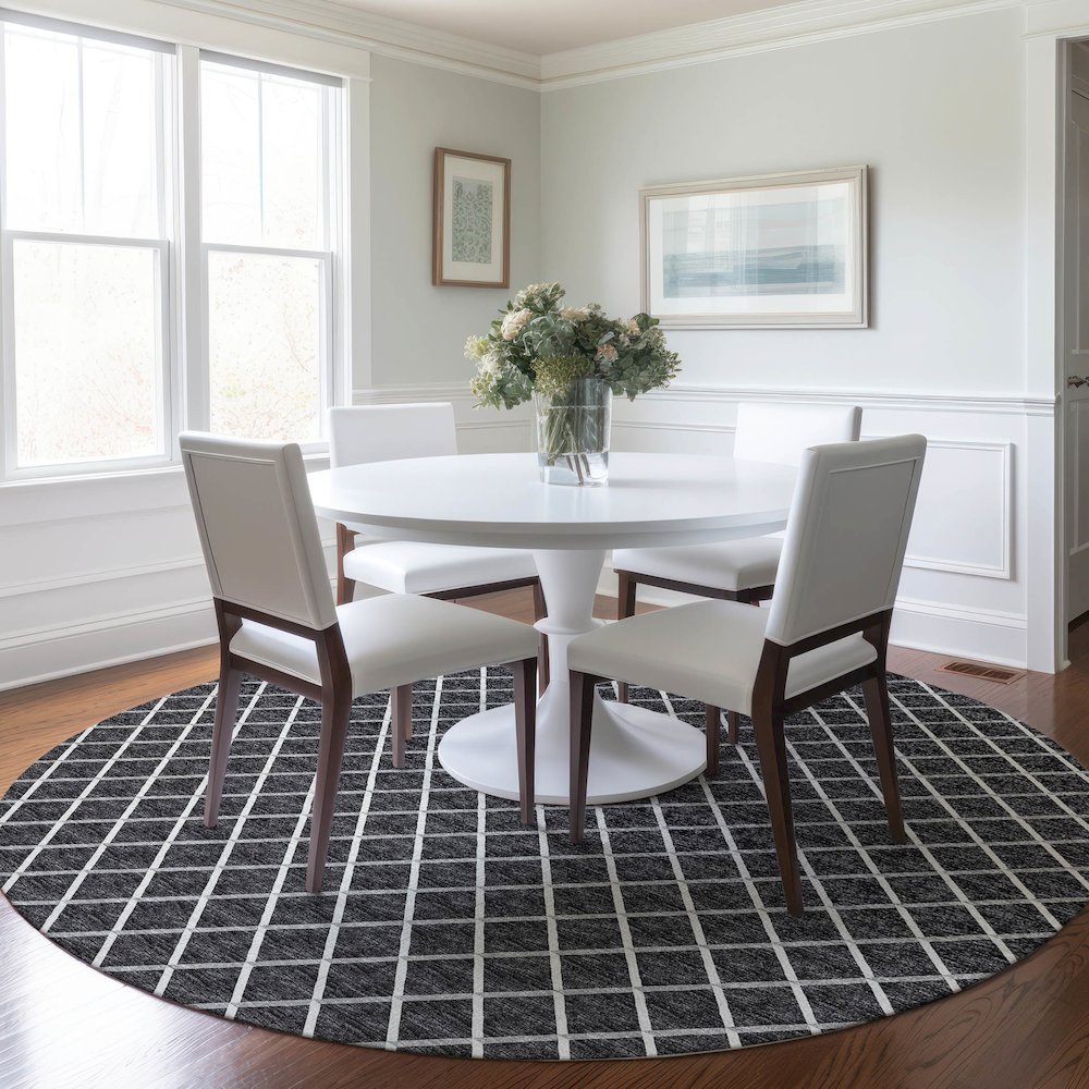 Premium Machine Washable Mayfield  Black 8' x 8' Round Rug. Picture 5