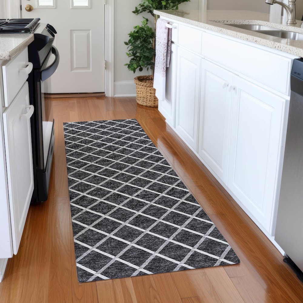 Premium Machine Washable Mayfield  Black 2'3" x 7'6" Runner Rug. Picture 5