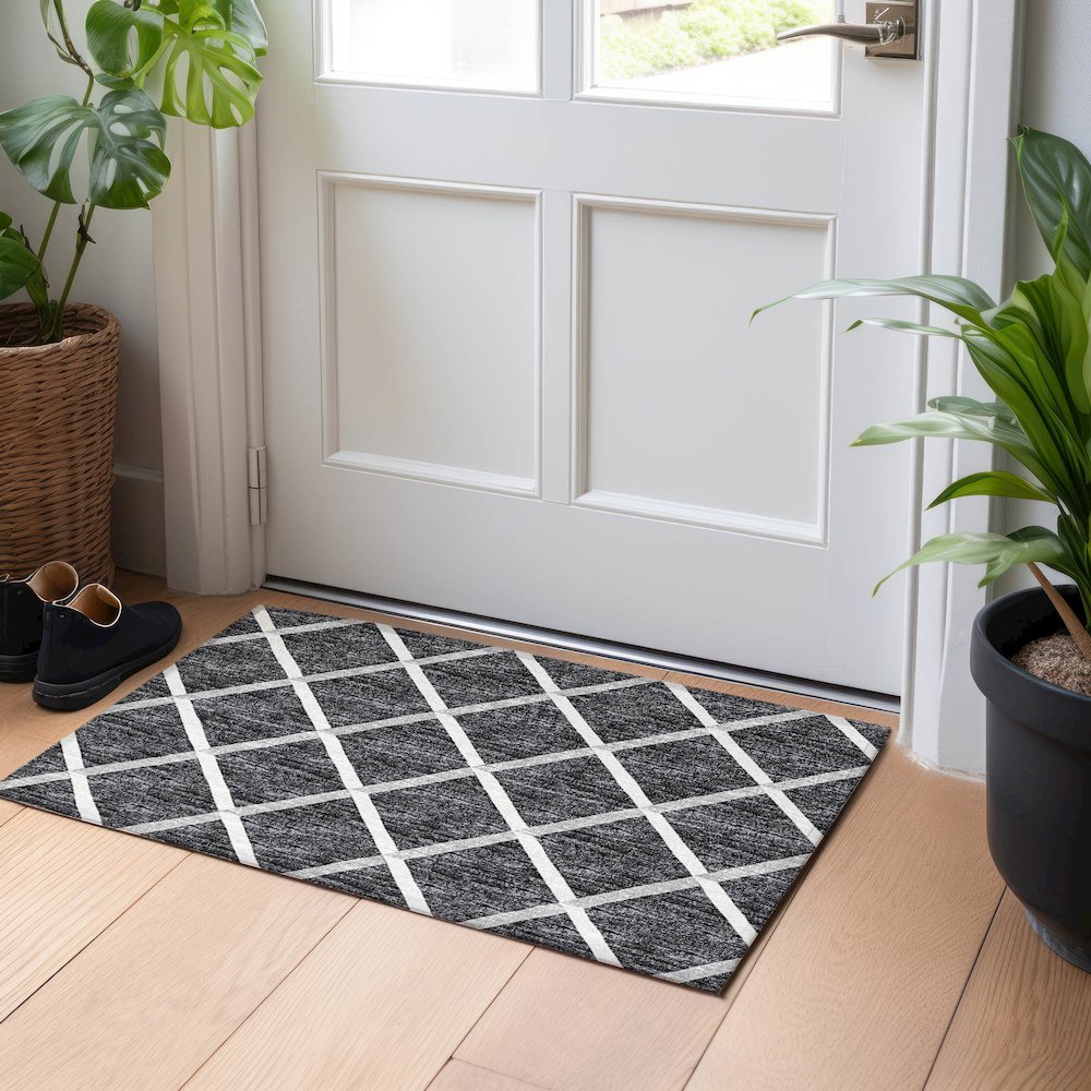 Premium Machine Washable Mayfield  Black 1'8" x 2'6" Rug. Picture 5