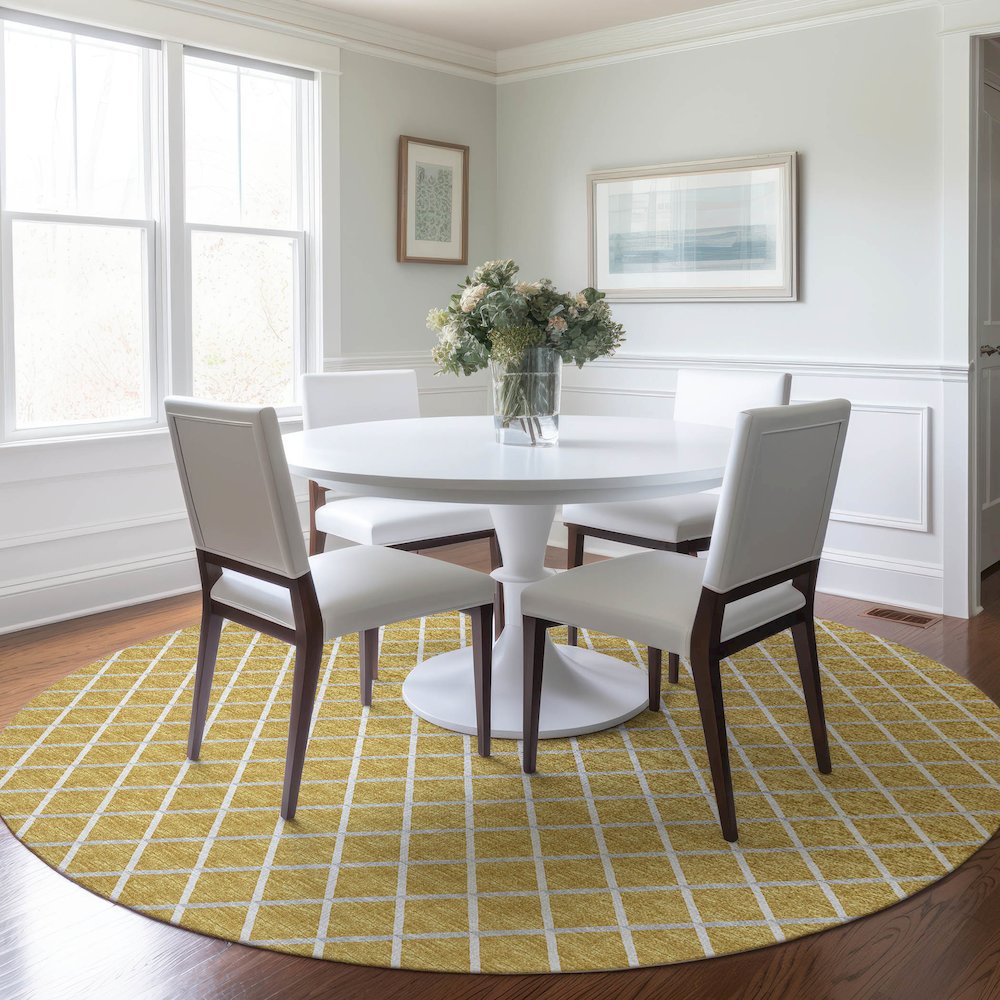 Premium Machine Washable Mayfield  Gold 8' x 8' Round Rug. Picture 5
