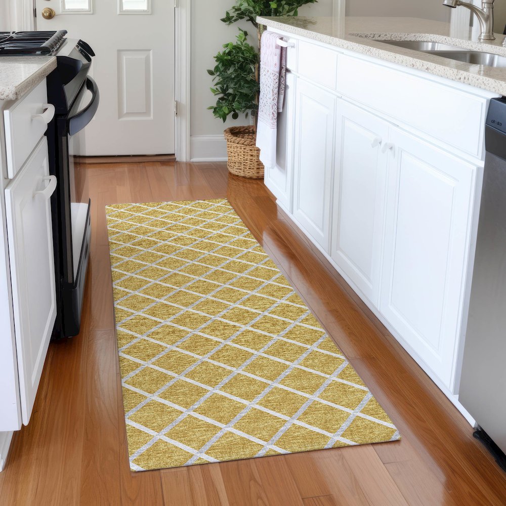 Premium Machine Washable Mayfield  Gold 2'3" x 7'6" Runner Rug. Picture 5
