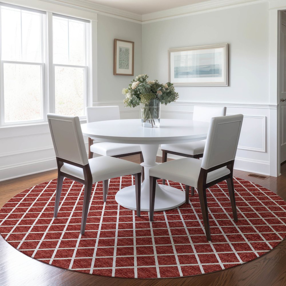 Premium Machine Washable Mayfield  Red 8' x 8' Round Rug. Picture 5