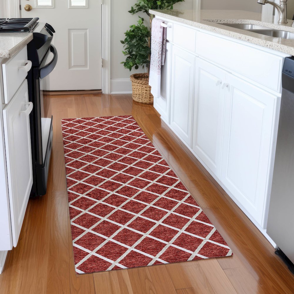 Premium Machine Washable Mayfield  Red 2'3" x 7'6" Runner Rug. Picture 5