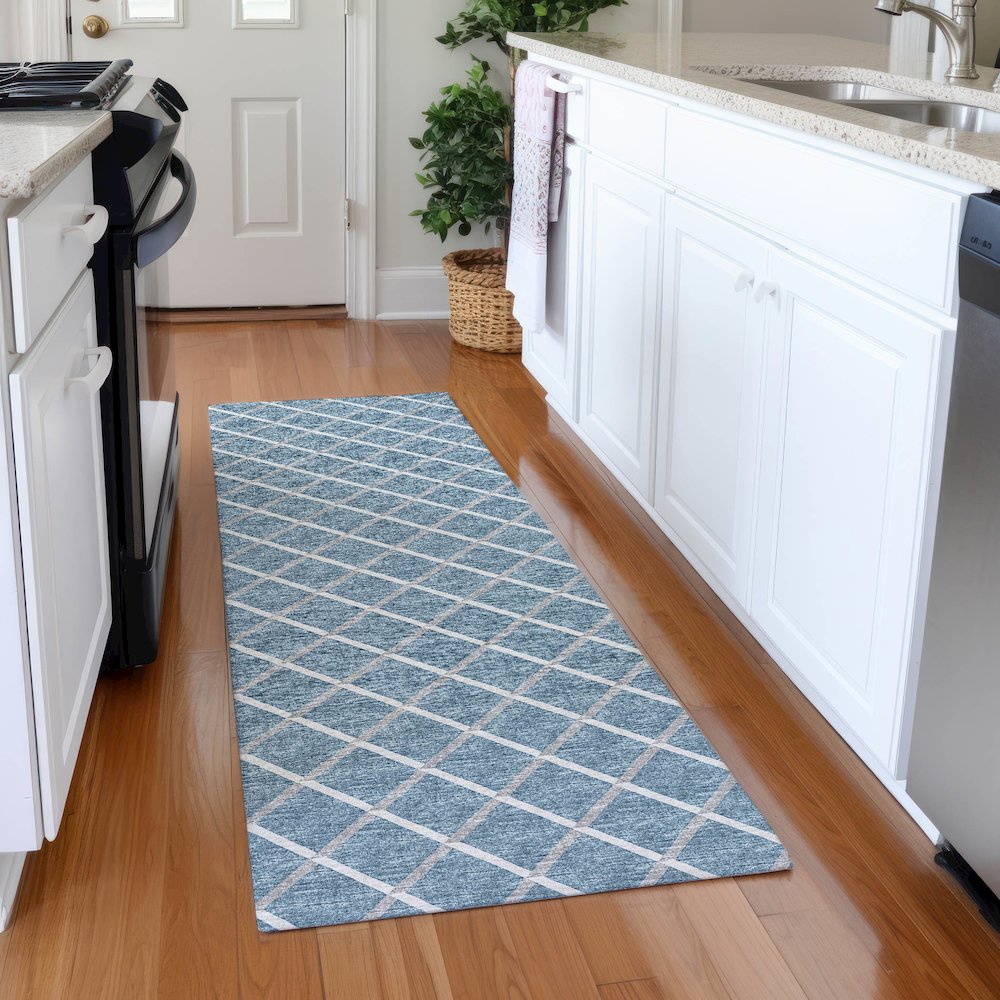 Premium Machine Washable Mayfield  Sky 2'3" x 7'6" Runner Rug. Picture 5